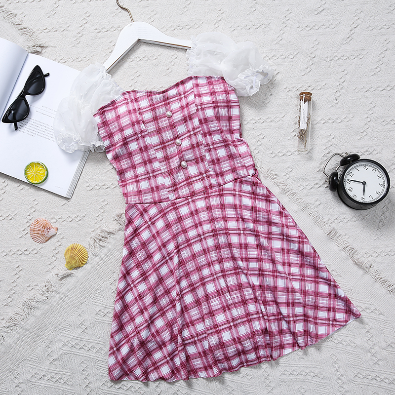 South Korean swimsuit one-piece dress style conservative plaid Slim Veil student Wonder Woman Fan Cute New Bubble Hot Springs