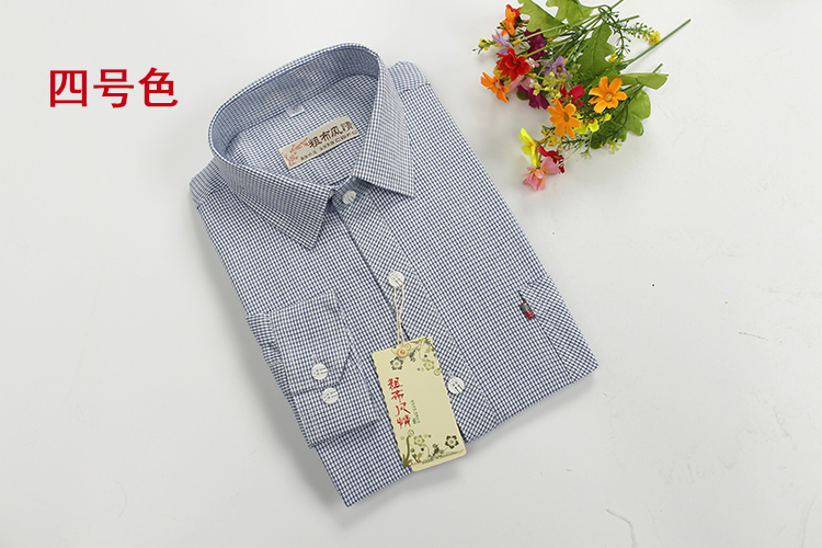[Đặc biệt hàng ngày] Áo sơ mi nam cotton thô cũ dài tay màu xanh lá cây trung niên kẻ sọc áo sơ mi hồng nam