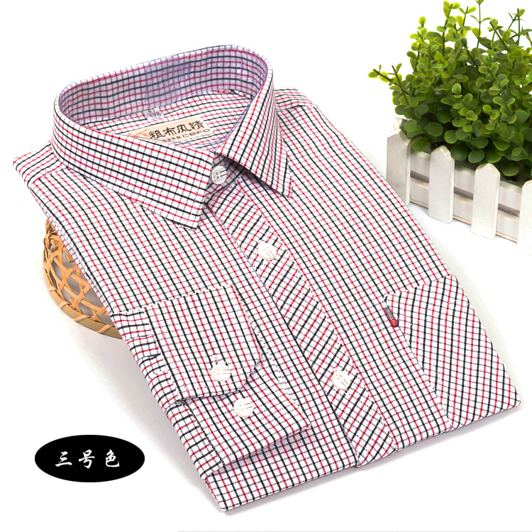 Mùa xuân và mùa thu mẫu cotton cũ thô vải sơ mi xanh trung niên nam dài tay kẻ sọc sọc thường áo cotton miễn phí sơ mi quần tây