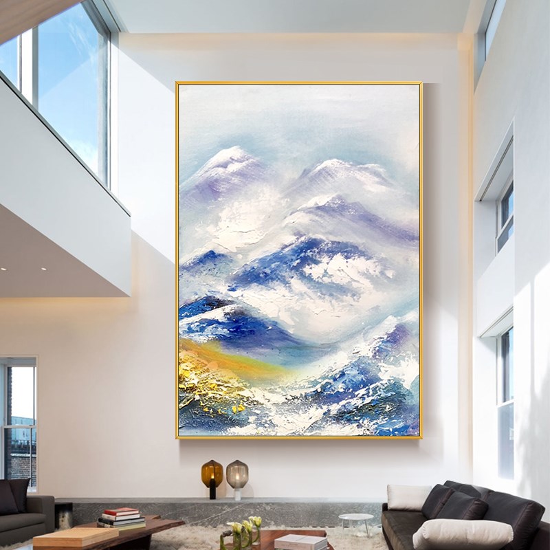 Oil painting hand painted large modern snow mountains landscape masonry hanging painting abstract living room sofa background wall Nordic decoration painting