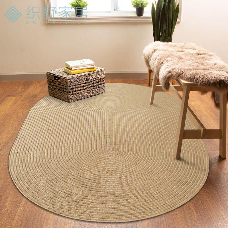 Pure color jute carpet living room coffee table linen handmade round floor mat ins blanket Nordic study bedroom bedside blanket