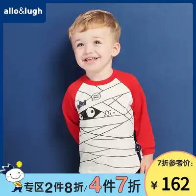 allolugh Aluhe Ru children's clothing spring and autumn men's treasure long-sleeved children's T-shirt stitching cartoon printing top