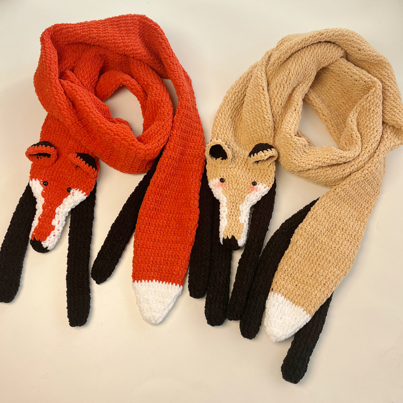Hand-Knitted Fox Scarf, Crochet Yarn, Woolen Yarn, Autumn and Winter Warm Neck Scarf, Handmade, Birthday Gift for Girlfriend