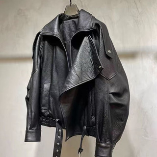 Haining new special price bubble leather motorcycle jacket loose leather jacket 2024 new silhouette double collar short coat for women