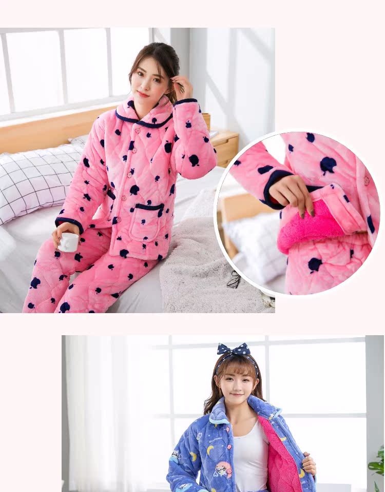 Phụ nữ mùa đông san hô nhung nhung đồ ngủ phụ nữ ấm áp ba lớp dày cộng với flannel nhung dễ thương dịch vụ nhà phù hợp bộ đồ mặc nhà mùa hè