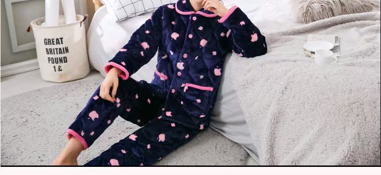 Phụ nữ mùa đông san hô nhung nhung đồ ngủ phụ nữ ấm áp ba lớp dày cộng với flannel nhung dễ thương dịch vụ nhà phù hợp bộ đồ mặc nhà mùa hè