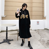 Pregnant womens autumn suit 2019 new net red autumn and winter clothes plus velvet fashion autumn coat womens winter clothes