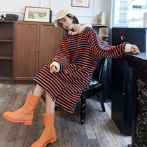 Pregnant women autumn and winter clothing set fashion sweater long plus velvet padded loose long sleeve coat pregnant women dress