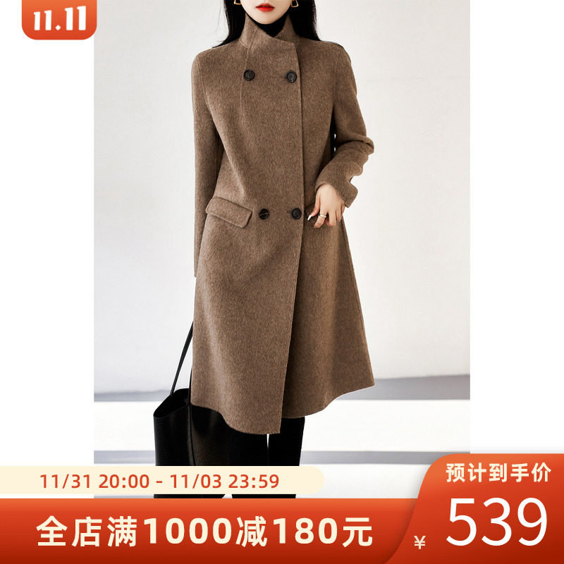 の Autumn temperament conservation alpaca double-breasted tie wool coat EGDY47123