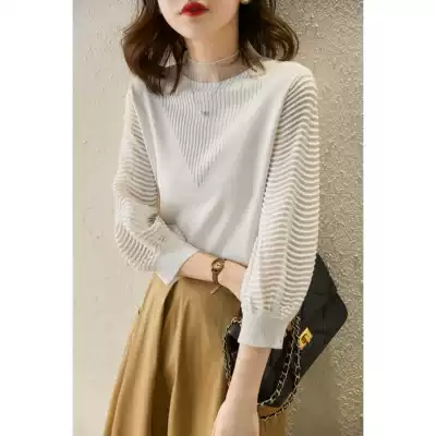 Deer's home 21 early autumn fashion temperament semi-tall collar hollow lantern sleeve knitted small coat female ELZY45225