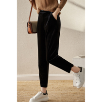 Good match ~ velvet retro high waist elastic casual pants radish pants slim bead chain decoration ELKZ45853