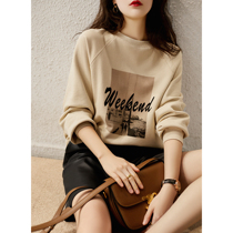 Leisure Weekend Fashion UP Sensation Printed Flocking Cotton Wool Ring Material Round Neckline Women EGWY45184