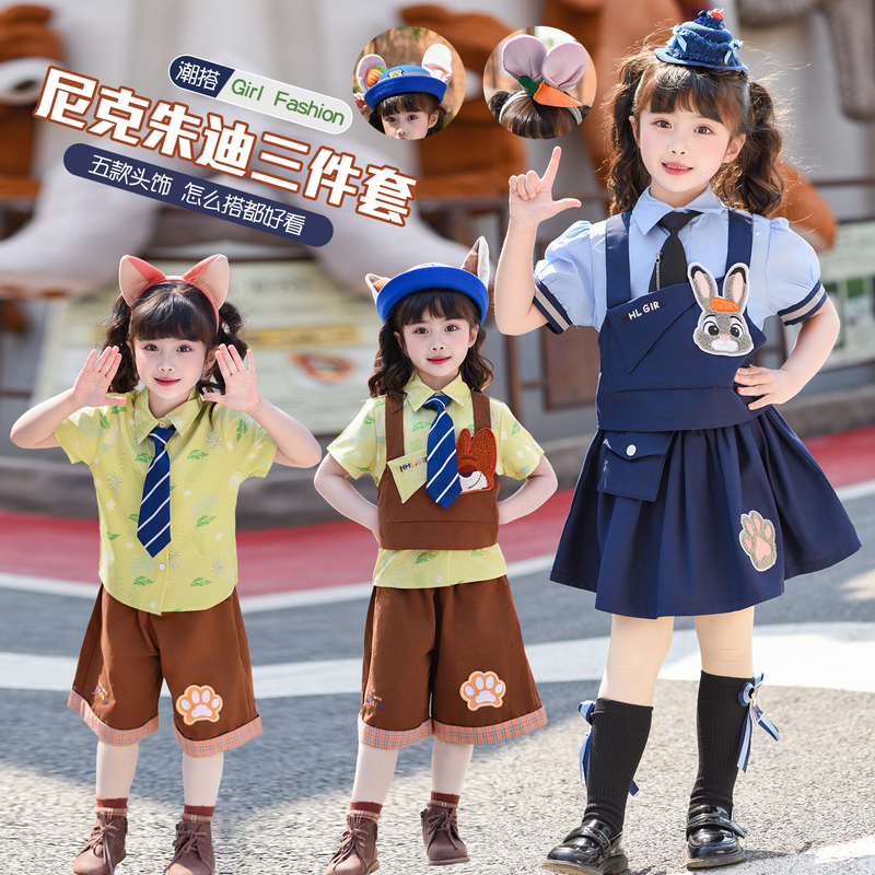 Boys' Outfit Zootopia Nick the Fox Costume Summer Girls' Bunny Police Officer Children's Cosplay Costume