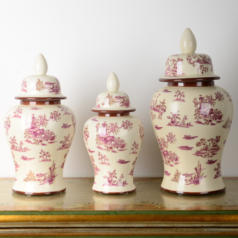 Eurostyle classical bronze fit ceramic pink poetic landscape decoration Geitan General jars Residence Ornament Containing the Pendulum 