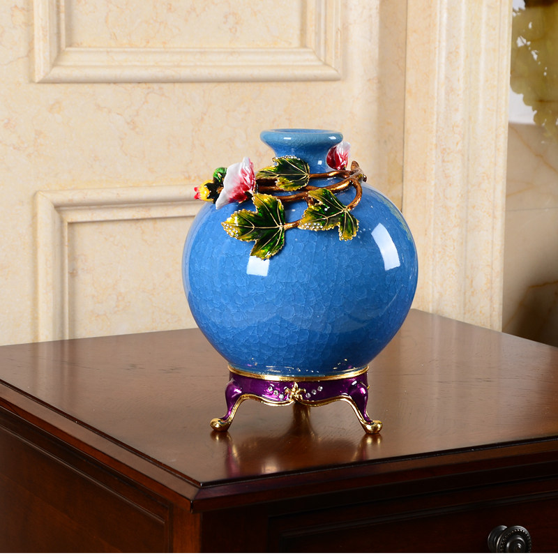 Enamel colored glass ceramic small vase swing piece Living room Dry flower flower arrangement American Nordic hibiscus vase Xuanguan Chinese