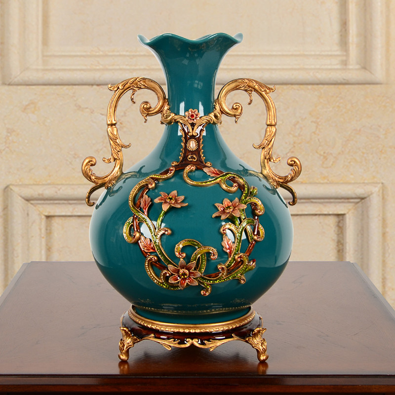 Enamel Caijing Deed Town Ceramic Glazed Vase Pendulum Pieces Eurostyle Living Room Genguan Flower Arrangement Vintage Floral Decoration Gift
