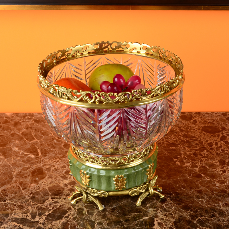 Eurostyle extravagant brass ceramic crystal glass fruit bucket Fruits Living Room Villa home Desktop Decorative Gift Hem