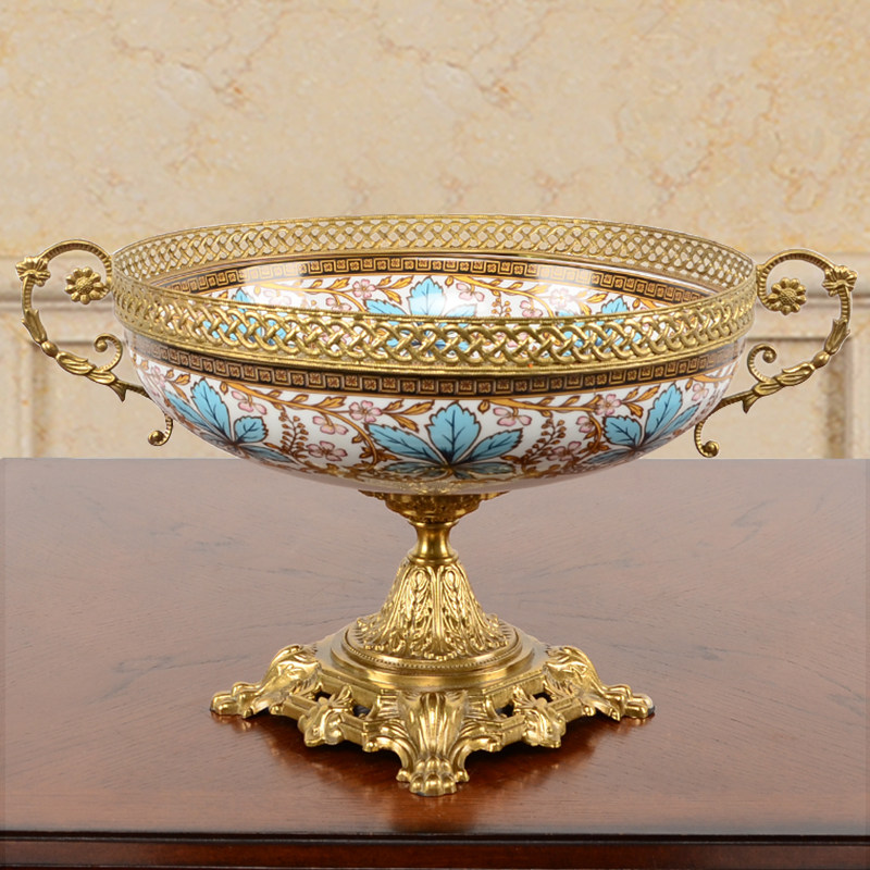 Ceramic with copper fruit plate American living room coffee table ornaments French home antique dried fruit plate fruit plate housewarming gifts