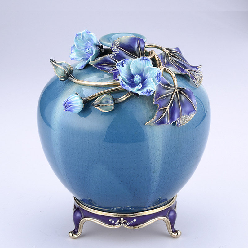 Enamel Jingdezhen ceramic glazed vase ornaments European-style living room porch flower arrangement hibiscus home decorations
