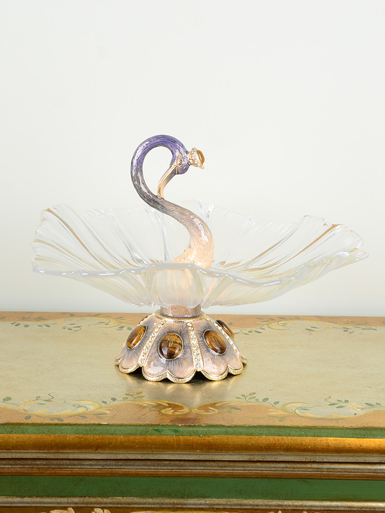 Eurostyle American luxury enamel colourful swan crystal glass fruit tray living room dining room table Decorative Gift Pendulum
