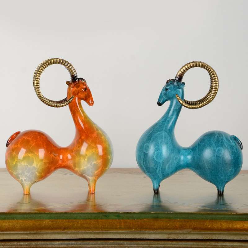 Pure copper sheep and sheep furniture Difflefflu double sheep color copper masonry living room Chinese style study home accessories