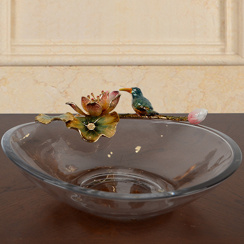Enamel colored crystal glass large fruit plate European style living room creative transparent dried fruit basket American home wedding ornaments