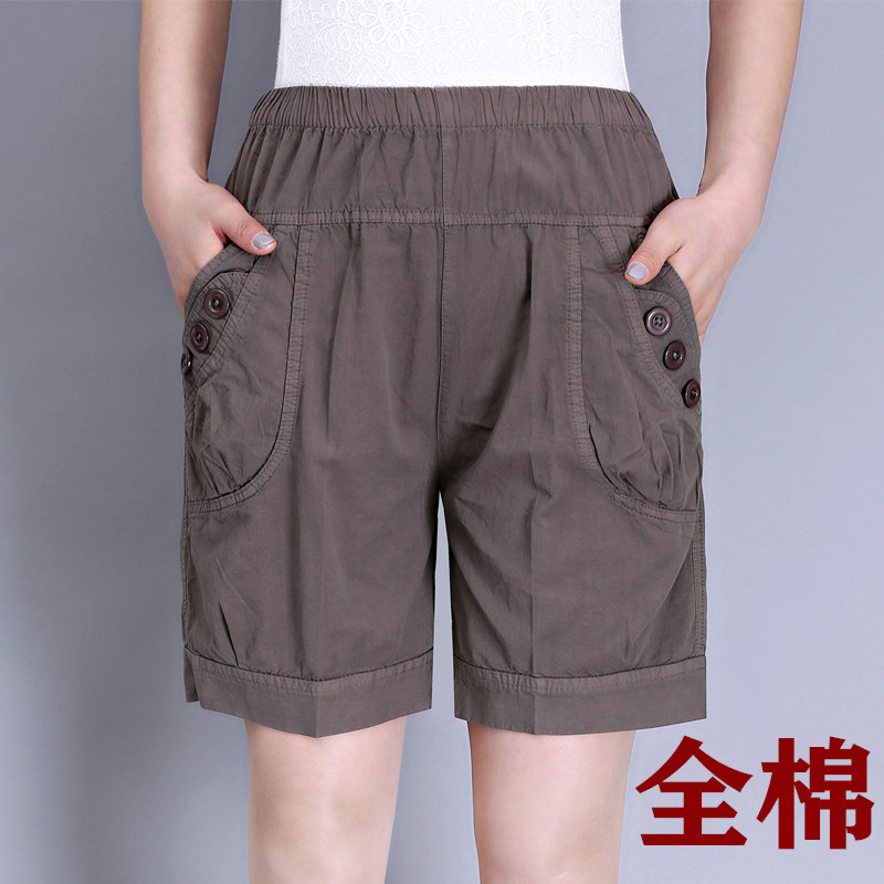 Middle-Aged and Elderly Women's Summer Clothing New Style All-Cotton Loose Shorts Fashionable Middle-Aged Mom Elastic High-Waisted Large Size Five-Point Shorts