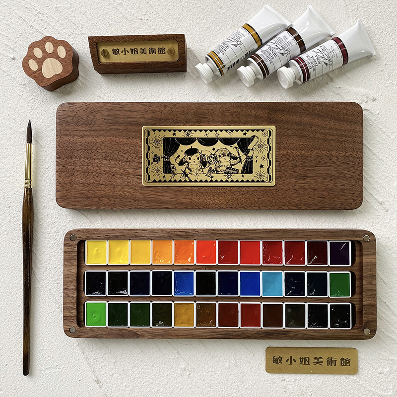 Mg Artist Watercolor Paints 1ml 2ml 36 Colors 48 Colors Walnut Wood Box Packaging Miss Min Art Museum