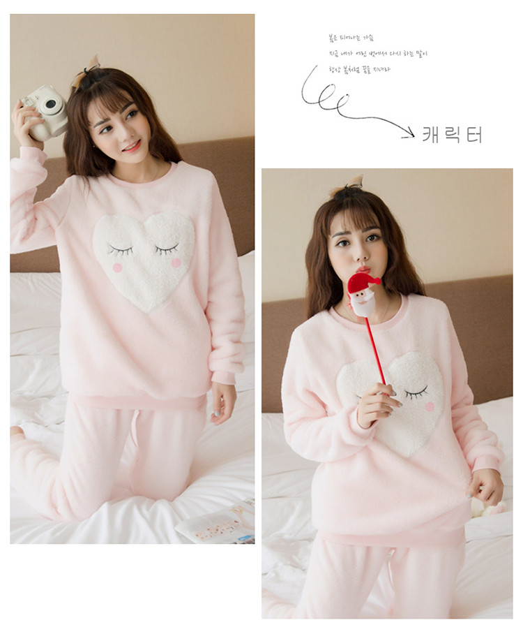 Winter lady dày san hô lông cừu dài tay đồ ngủ hai mảnh phù hợp với phiên bản Hàn Quốc giản dị của áo khoác flannel nữ dịch vụ đồ ngủ nam