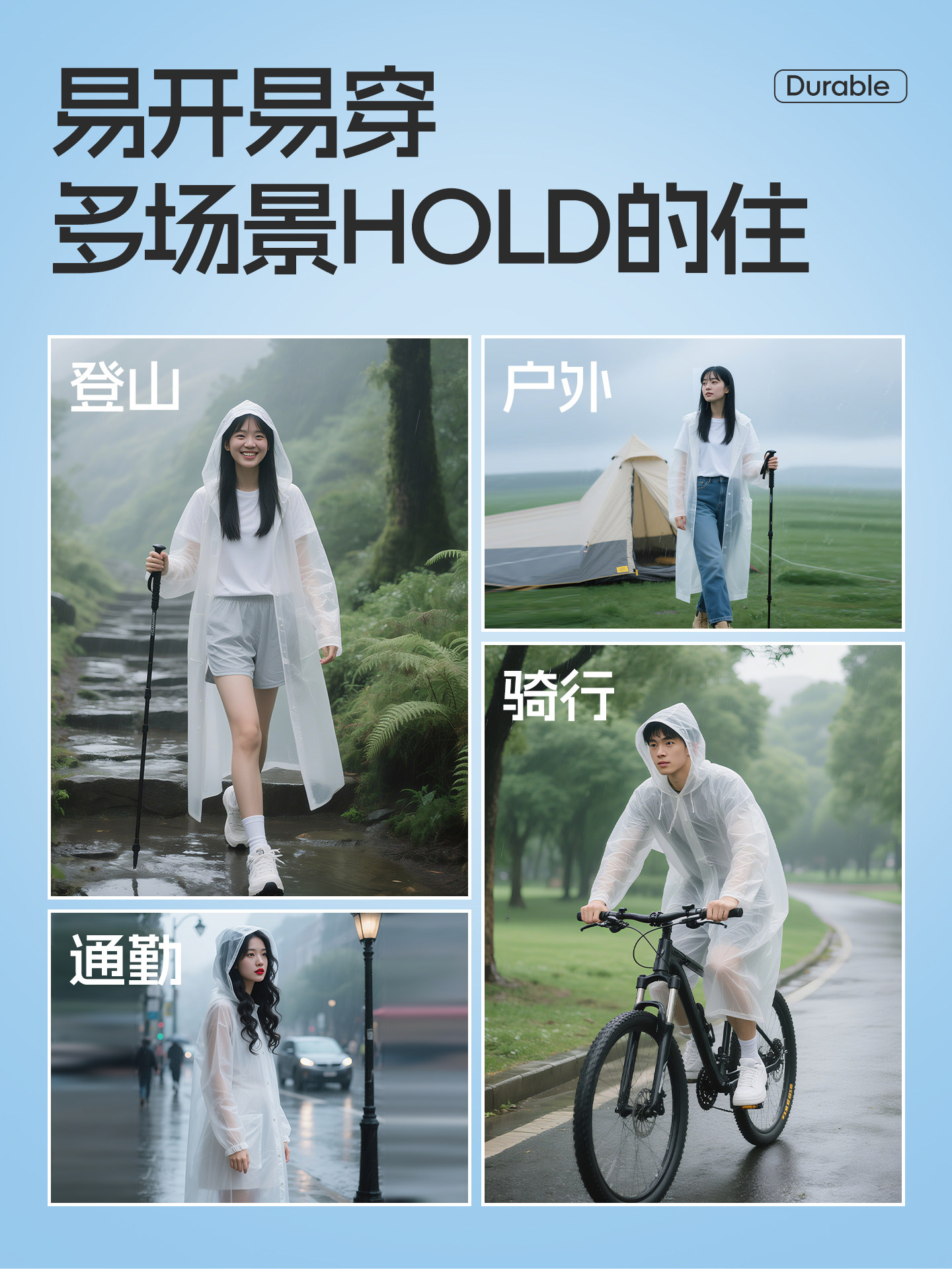 Disposable Raincoat for Adults, Portable for Outdoor Hiking and Climbing, Full-Body Rainproof, Long and Thick, Suitable for Wearing Outside