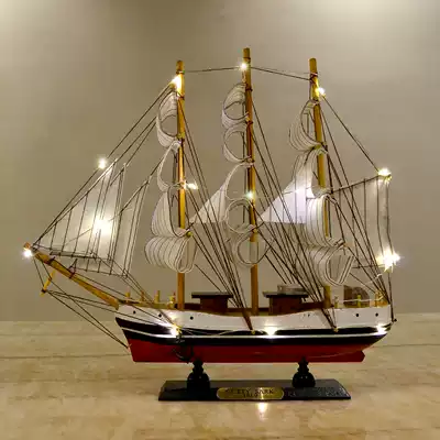 Mediterranean smooth sailing LED lamp sailing model solid wood decoration craft children's room study ocean wind ornaments