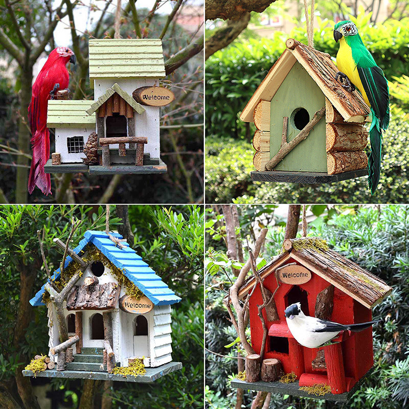Outdoor Birdhouse Garden Courtyard Layout Landscape Solid Wood Balcony Yard Gardening Decoration Ornaments Simulated Bird House Bird Nest