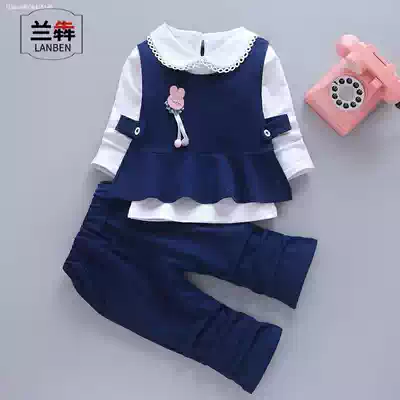 Lanben female baby Autumn suit long sleeve suit little girl spring and autumn clothes tide girl suit one year old