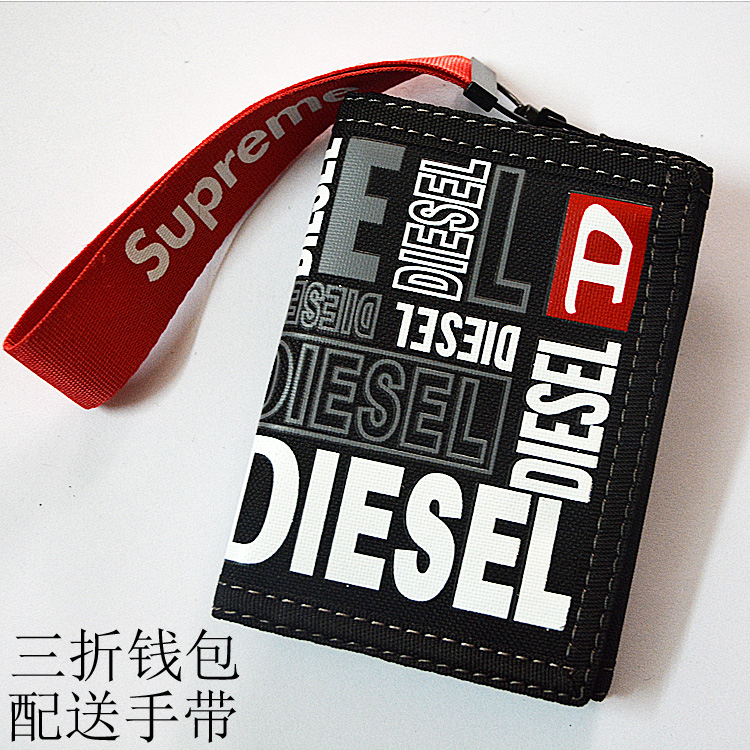 Leather Totem promotion Men's triple folding canvas wallet Youth student creative Hoon thin short zipper sports leather wallet