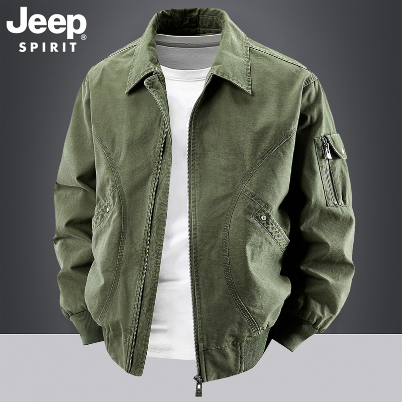 Jeep Spirit Genuine Jacket Men's Spring and Autumn Lapel Loose American Casual Workwear Retro Trendy Jacket