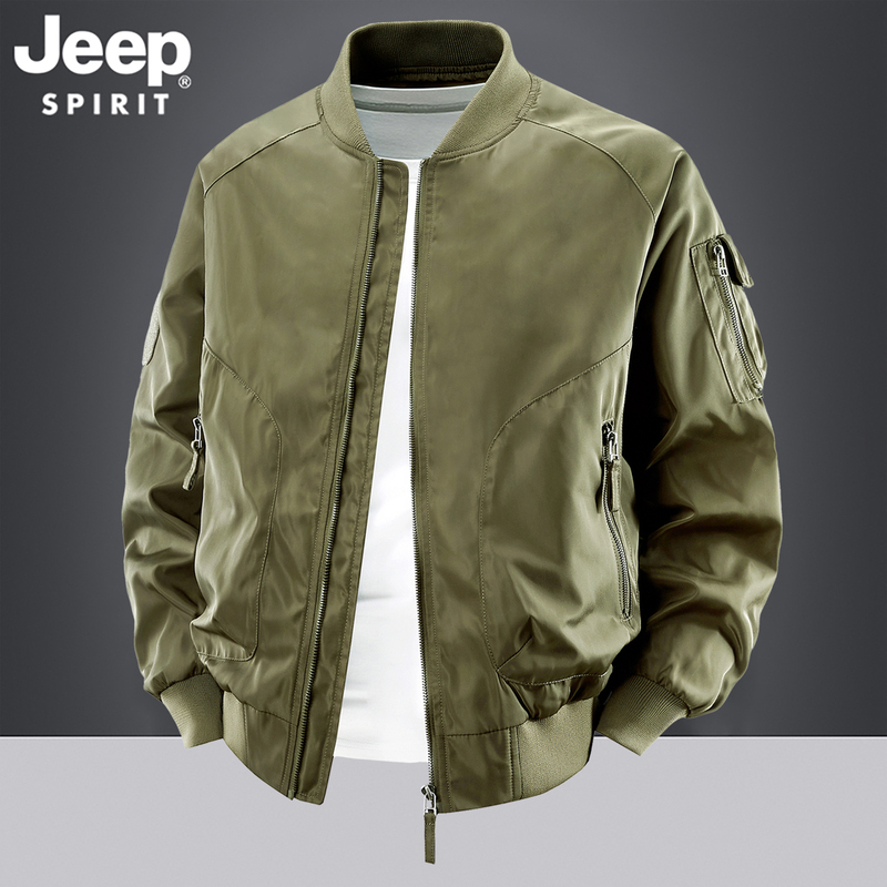 Jeep Genuine Stand-Up Collar Jacket for Men, Spring and Autumn Loose-Fitting American-Style Flight Baseball Jacket, Retro Workwear Coat, Trendy