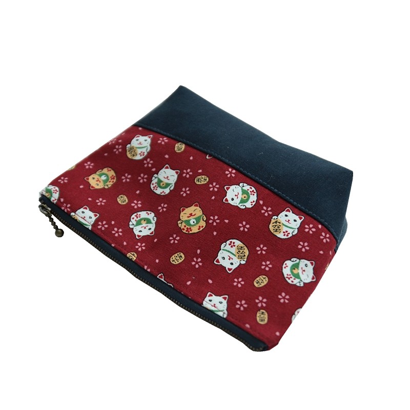 Day style and wind kitty make-up bag large capacity retro wind cotton hemp parquet with versatile portable cashier bag hand grab bag-Taobao