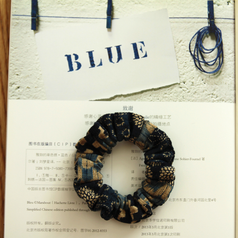 Original handmade blue dye retro style Pig Large Intestine Circle Hair Circles Hair Circles Hair Circles Hair Circles Hair Circles High Level Sensation