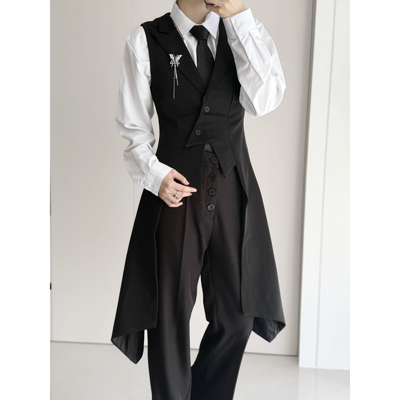 Casual Palace-Style Suit with Long Vest, Slim Fit, Waist-Cinching, Peaked Lapel, Long Swallowtail Dress, Butler-Style Noble Suit Casual Palace-Style Suit with Long Vest, Slim Fit, Waist-Cinching, Peaked Lapel, Long Swallowtail Dress, Butler-Style Noble Suit