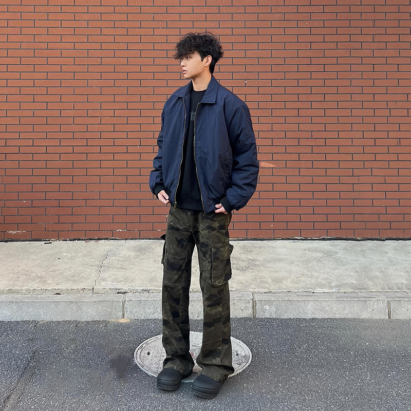 American High Street Style Ma1 Navy Blue Pilot Jacket for Men, Spring and Autumn, High-End, Cool and Stylish, Loose Baseball Jacket, Trendy