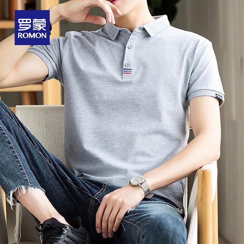 Romon Men's Pure Cotton Short-Sleeved Polo Shirt, Summer Thin Solid Color Lapel T-Shirt, Stylish Business Ice Silk Top