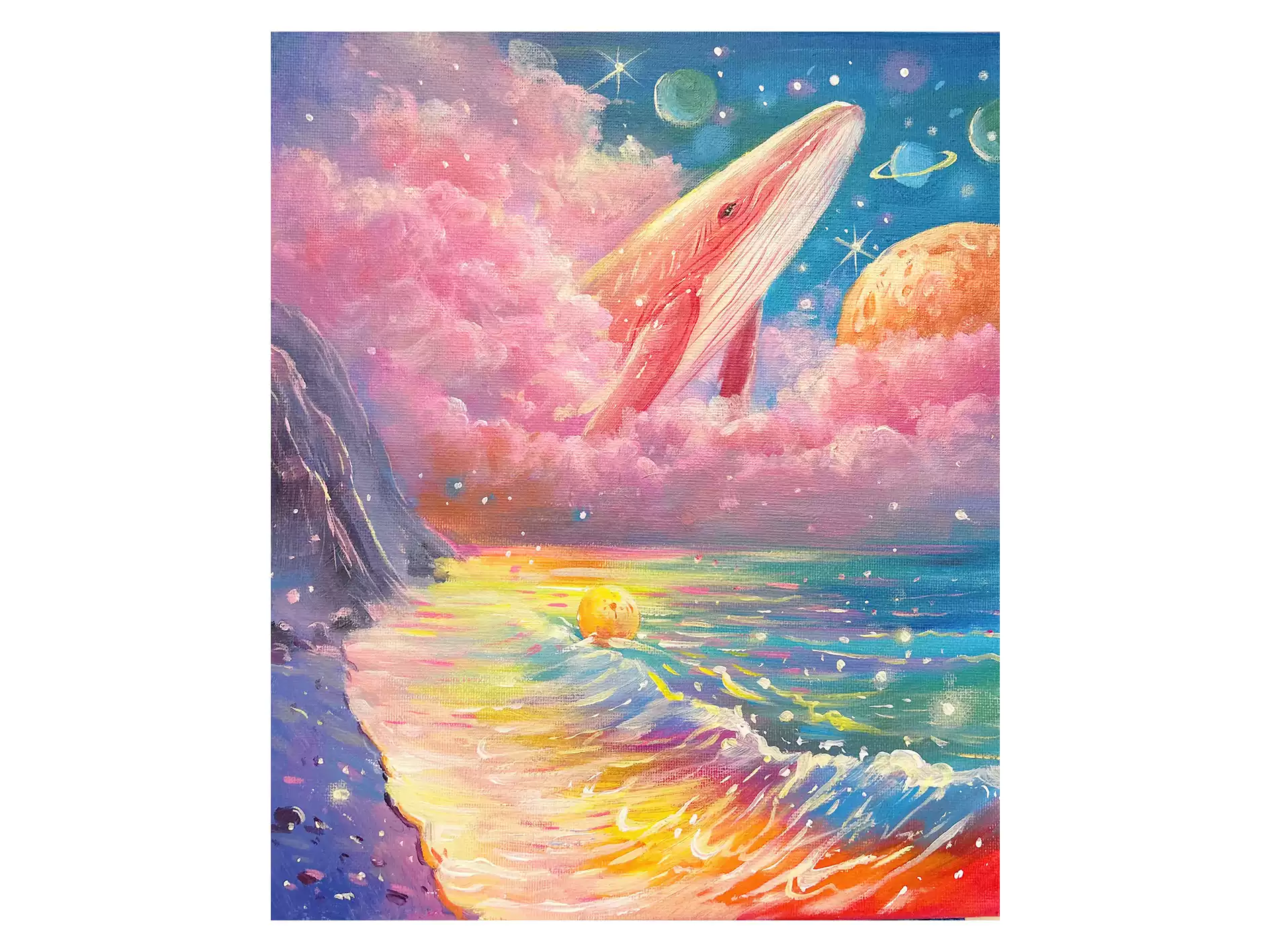 鯨夢十字繡油畫手繪治癒系簡單新款海底夢幻鯨魚49色女孩