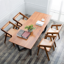Nordic solid wood dining table Simple modern small conference table Long table Reception negotiation table Small apartment dining table and chair combination