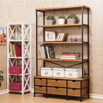Nordic retro Wrought iron shelf Creative bookshelf bookcase Modern simple living room floor-to-ceiling multi-layer storage rack