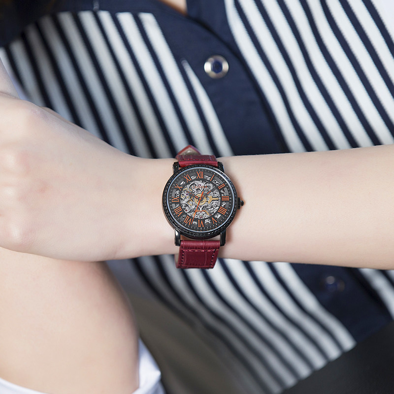 Carolet Fully Automatic Mechanical Watch Lady Watches Women Watch Real Leather Strap Waterproof Hollowed-out Brands Fashion Trends