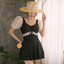 Swimwear women hot spring 2021 new fairy fan ins style conservative student girl one-piece dress fashion swimwear