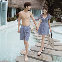 Couple swimsuit 2021 new female summer Conservative belly thin split hot spring swimsuit men swimming trunks beach set