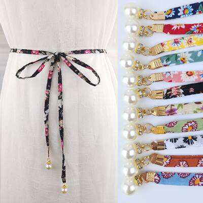 Printed fabric belt, women's waist chain, versatile decoration, yellow coptis dress, accessory, extended knot, small floral fine waist rope