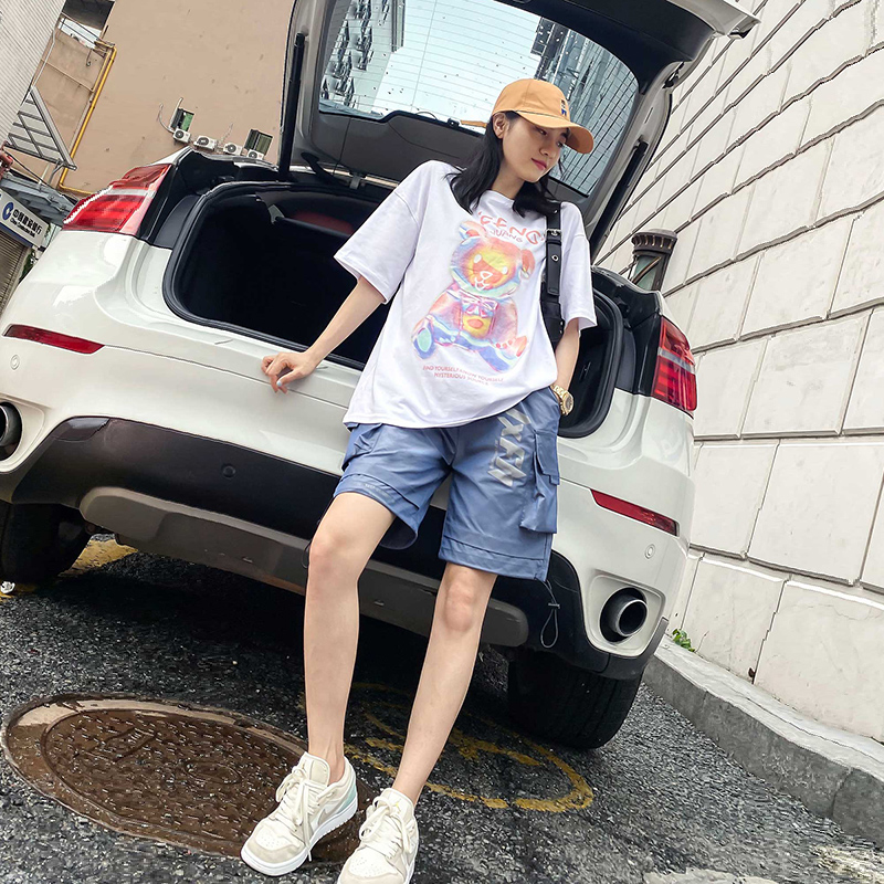 Sports and leisure suit women's trendy brand fashion bear short-sleeved overalls shorts 2020 new summer loose two-piece suit