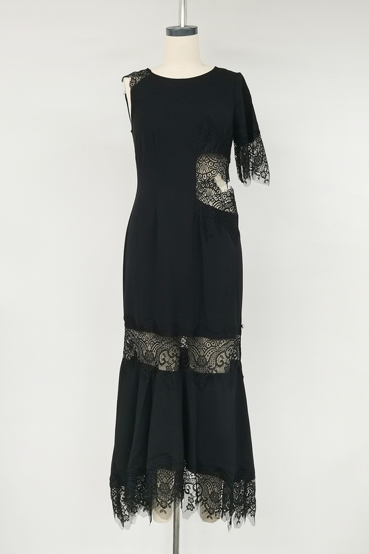 2025 New American Brand Black Lace Dress Summer French Waist Slimming Look Round Neck Long Skirt